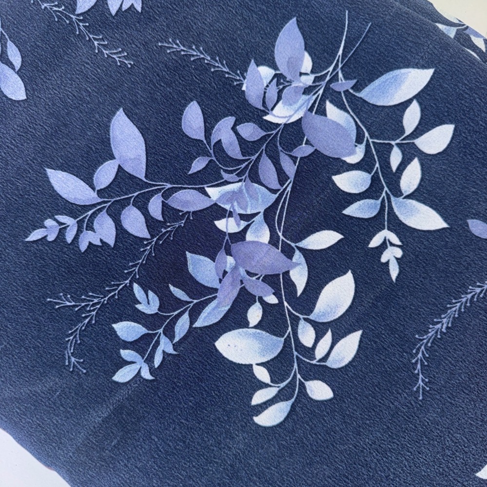 Floral Botanical Fabric Navy Blue 4 Yards Slinky Micro‎ Crepe Chiffon Leaf Print